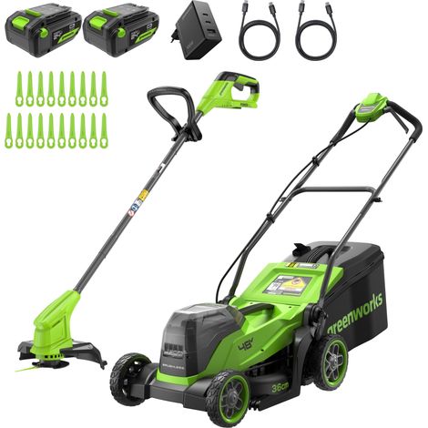 Tondeuse à Gazon, Largeur de Coupe 36 cm, Jusqu’à 400 m² + Coupe-Bordures sans Fil avec tête d’Alimentation Automatique, avec 1 Batterie 4 Ah et Chargeur (1/5)