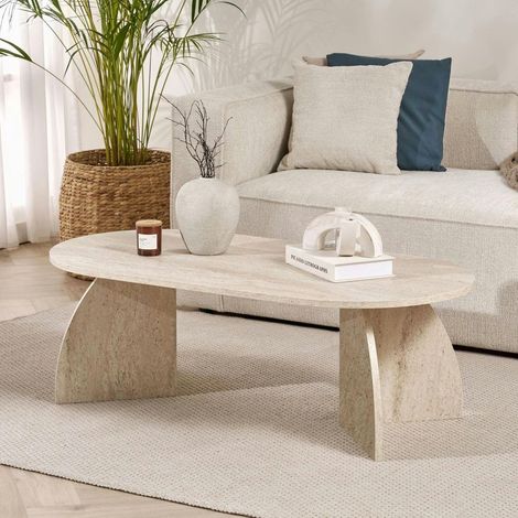 Table basse ovale effet travertin pieds courbes MARFA