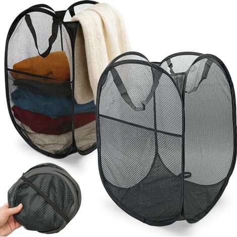 Cesta de ropa sucia de 62 L, 58 x 38 x 28 cm, plegable, para lavadero, baño o almacenamiento de juguetes infantiles (negro y gris) (1/5)
