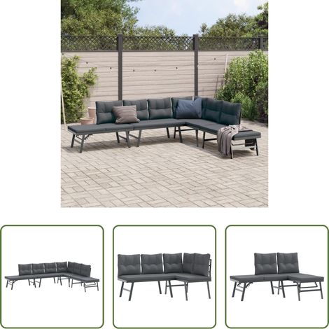 vidaXL Sitzkissen - Gartenbänke 4 Stk. mit Kissen Schwarz Pulverbeschichteter Stahl (1/5)