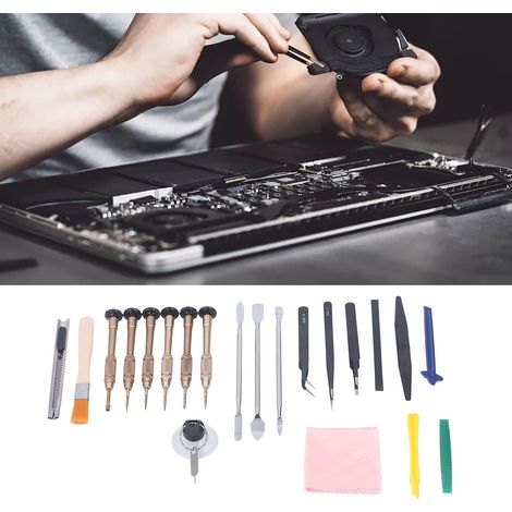 Tournevis, levier, nettoyant pour écran, outil de démontage, pince à épiler, brosse de nettoyage, kit d'outils de 21 pièces (1/5)
