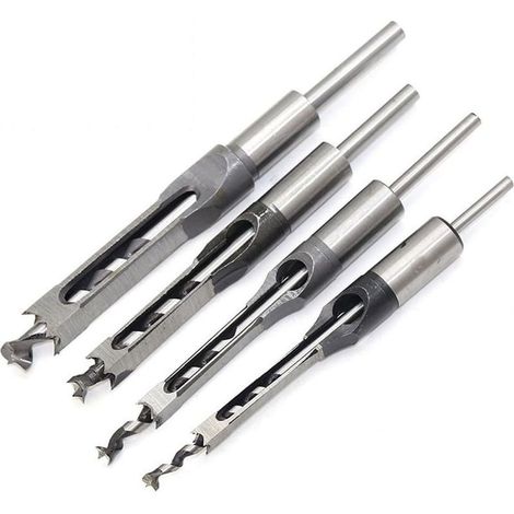 Jeu de 4 bédanes à trou carré 1/4' à 1/2'Acier haute vitessePour perçage précis dans le bois durCompatible mortaiseuses (1/5)