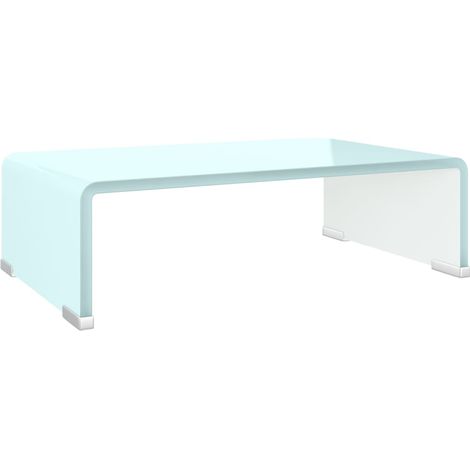 Meuble TV Support pour moniteur, Étagère TV, Meuble de Salon, 40 x 25 x 11 cm Verre Blanc OIB9045E (1/5)