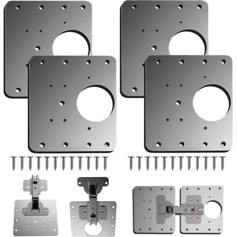 Plaque Reparation Charniere Porte d'armoire,4 Pièces plaque de réparation de charnière de porte de placard de cuisine avec trou, supports de fixation plats en acier inoxydable avec vis (1/5)