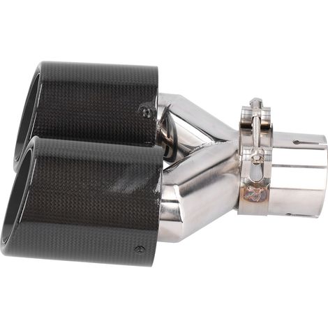 Embout d'échappement double en fibre de carbone, finition brillante, en forme de Y, avec collier de serrage, en acier inoxydable. (1/5)