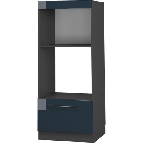 Mobile cucina microonde Fame-Line, Blu scuro lucido, 60 cm aperto, Vicco