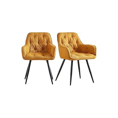 EXIT TOYS Lot de 2 Fauteuils en Azabu de Salle à Manger avec Accoudoirs et Dossier et Les Pieds en Métal au Style Moderne Jaune
