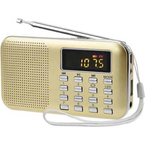 Tragbares Radio, FM/AM-Radio, Batterie- und Netzbetrieb, MP3-Player, Lautsprecher, TF-Karten-/USB-Unterstützung, Taschenlampe, Geeignet (Gold)