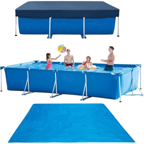 Intex Rectangular Metal Frame Pool 300 X200 X75 CM With Cover and Ground Cloth