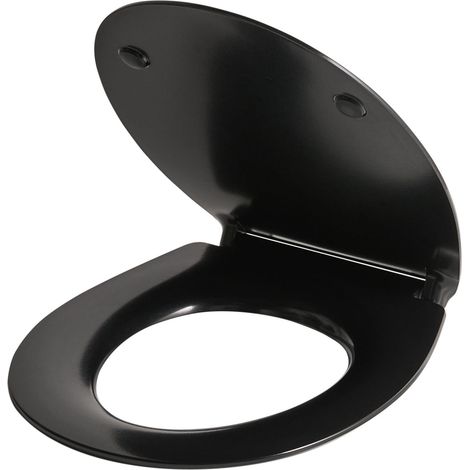 Sedile WC moderno Soft Close 45 x 38 cm Meccanismo di sgancio rapido Interasse fori 16 cm Duroplast Nero Putumayo