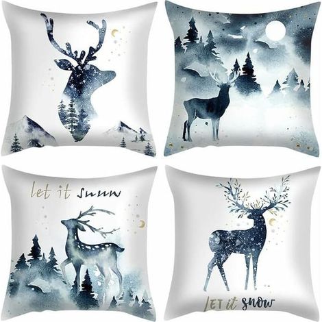 Lot de 4 taies d'oreiller à thème de Noël, taies d'oreiller de Noël, Noël (1/5)