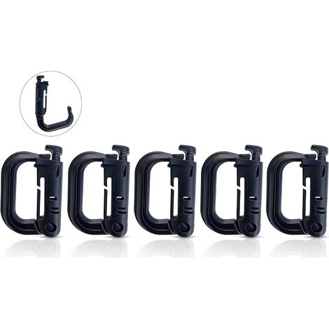 Mousquetons en Plastique – Lot de 5 – Mousqueton Tactique Militaire Noir avec Fermeture à Ressort – Mousqueton Robuste en Forme de D pour Sac à Dos, Camping et Extérieur – Carabiner( Noir Molle) (1/5)