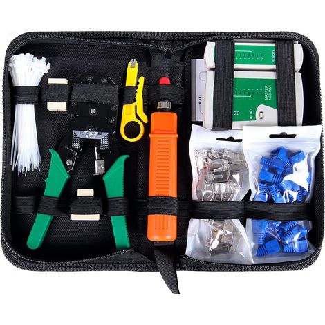 Testeur De Reseau - Kit D'Outils De Maintenance 9 En 1 - Pour Reparation Câble RJ45 Et Test LAN - Sac De Rangement En Nylon - 1 Ensemble (1/5)
