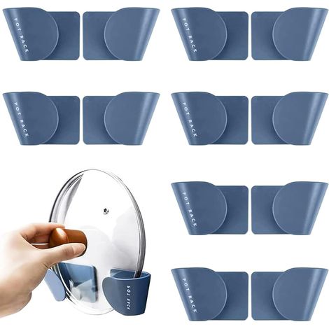 Juego de 6 soportes para tapas de ollas de pared, para cocina, color azul