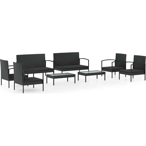 Maison Exclusive - Set Divani da Giardino 8 pz con Cuscini in Polyrattan Nero (1/5)