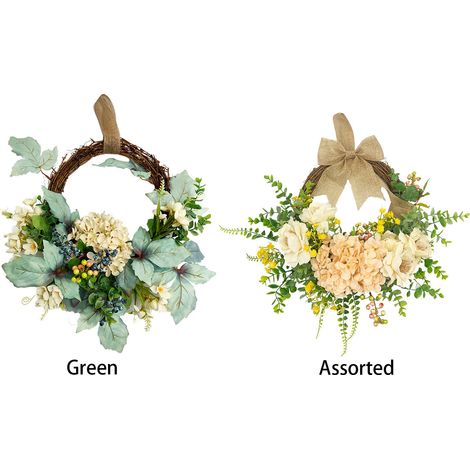 Frühlingshortensien-Dekoration für das neue Jahr, zum Aufhängen an Tür oder Wand - 40 cm Seidenblumen + Rankenring + Moos (1/5)