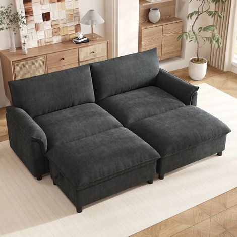 Canapé sectionnel Cloud modulaire, canapé de salon confortable en forme de U/d’angle, canapé deep seat, canapé Cloud surdimensionné avec 2 poufs mobiles, dossier haut, noir, dimensions: B216 × H82 × T (1/5)