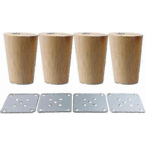 Pieds de meubles en bois massif, lot de 4, hauteur 5 cm, avec platine de fixation et vis, convenant aux canapés, lits, tables à manger et meubles TV. 5cm-2025 (1/5)