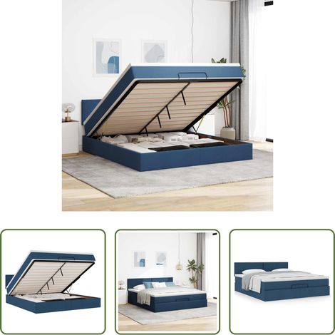 vidaXL Stauraum - Ottoman-Bett mit Matratze Blau 160x200 cm Stoff (1/5)