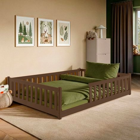 Letto a terra 140x200 sommier incluso Maya Marrone scuro (1/3)