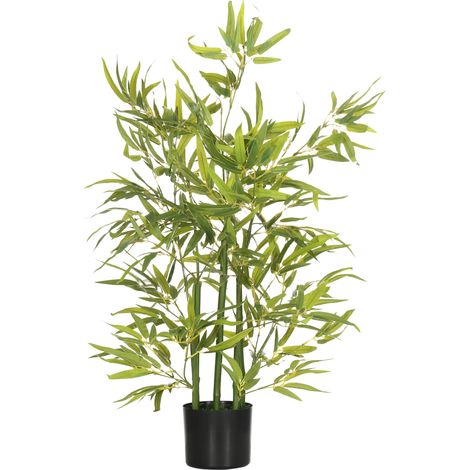 Pianta di Bambù Artificiale Alta 90 cm da 504 Foglie con Vaso in Cemento Ø15x12.5 cm in PEVA e PP Verde (1/5)