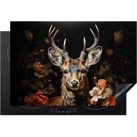 Induction Hob Protector Deer - Animal - Flowers - Nature - Botanical 76x51.5 cm