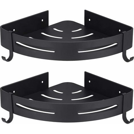Eck-Duschablage schwarz ohne Bohren Badezimmeraufbewahrung Dusche Badezimmerzubehör Duschseifenhalter kein Rost Aluminium 2er Set mit Haken