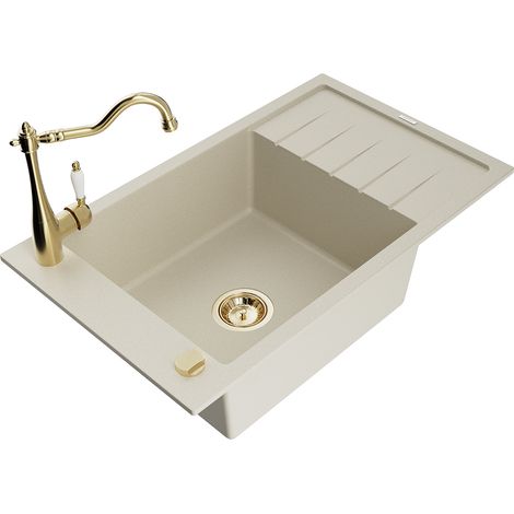 Mexen Elias lavello in granito a 1 vasca con gocciolatoio e miscelatore cucina Carla, beige - 6511-69-670700-50 (1/5)