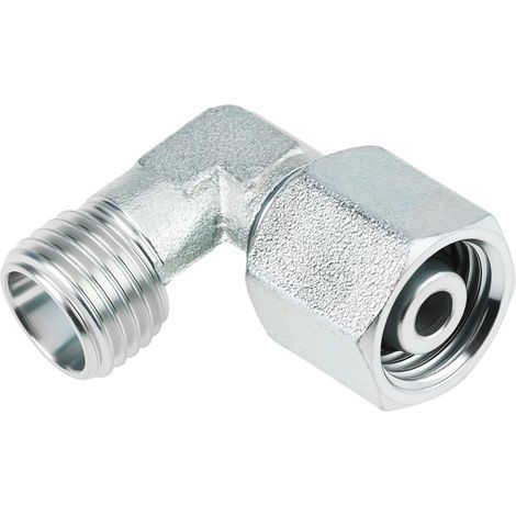 90°-Winkel-Hydraulikanschluss M14x1,5 – Verzinkter Stahl – DIN-Adapter (Außengewinde auf Innengewinde) – Für Minibagger und Hydrauliksysteme – Schwarz (1/5)