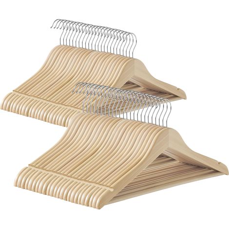 Cintre Bois, Lot de 48, avec Encoches Antiglisse, Barre Antidérapante pour Pantalons, Crochet Pivotant à 360°, pour Costumes, Chemises, Manteaux, Beige Naturel CRW010N48 (1/5)