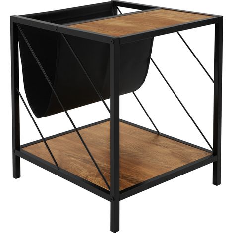 ML-Design Beistelltisch 48x43x54 cm, Braun in Eiche-Rustikal, Sofatisch aus Holz, Wohnzimmertisch mit Stahlgestell, 2 Ablagen, Couchtisch mit Zeitschriftenfach, Metall Kaffeetisch Tisch für Wohnzimmer