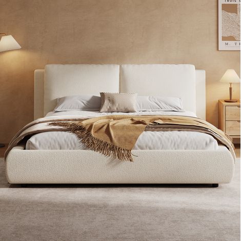 Bett Doppelbett mit Stauraum Boucle Beige OKMYHOME (1/5)