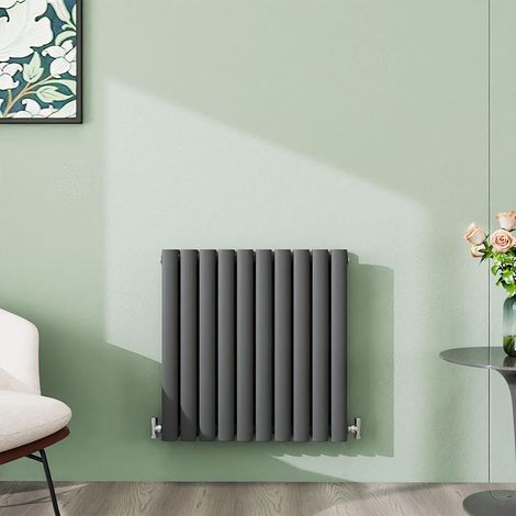 AICA 600x590mm Anthracite Horizontal Designer Radiator Double Oval Column Heating UK