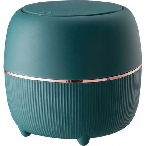 Mini poubelle de comptoir avec couvercle à pression pour salle de bain, meuble-lavabo et bureau, forme ovale, vert foncé (1/5)