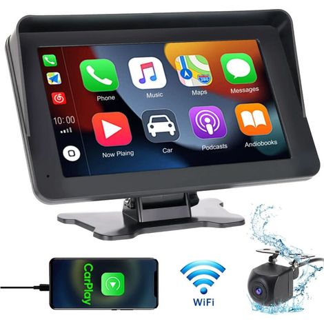 7-Zoll-Display mit kabelloser CarPlay-Funktion, Touchscreen, CarPlay und Android Auto, tragbares Autoradio mit Bluetooth 5.0, MirrorLink, Siri/Google Assistant, FM-Transmitter und AUX-Anschluss