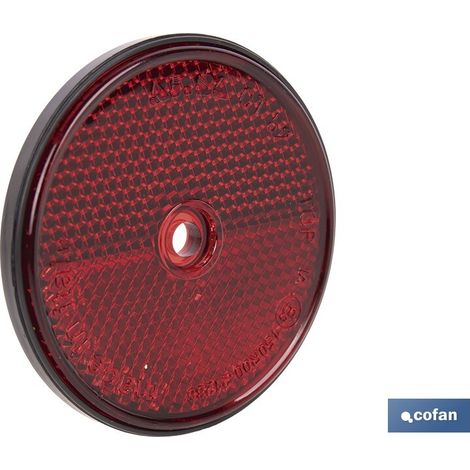 Réflecteur catadioptrique rond rouge de 60 mm avec trou pour une installation rapide et sûre (1/4)