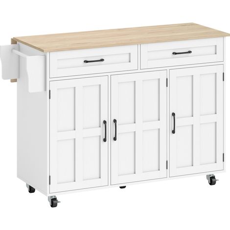 Îlot de cuisine avec plan de travail extensible, pour salle à manger, blanc (1/5)