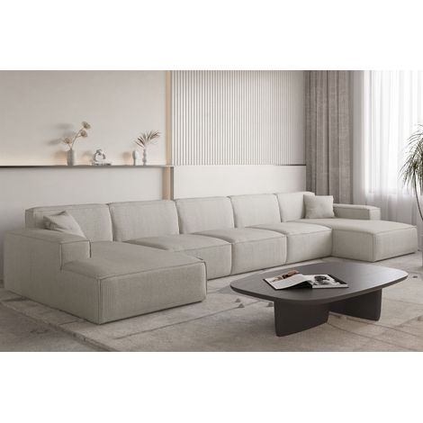 Wohnlandschaft Sofa U-Form CELES PREMIUM XL in Stoff Scala Sandgrau (1/3)