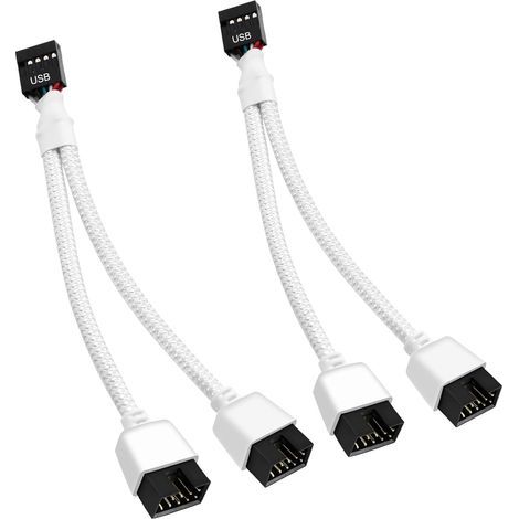 Cable de extensión USB 2.0 dual de 9 pines (2 unidades), conector de 9 pines, trenzado de nailon, para placa base de ordenador (blanco) (1/5)
