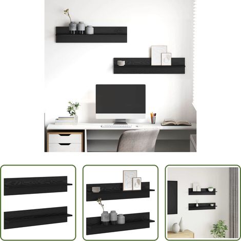 Wandregale - Wandregal 2 pcs Schwarz Eichen-Optik 80 x 11,5 x 18 cm (1/5)