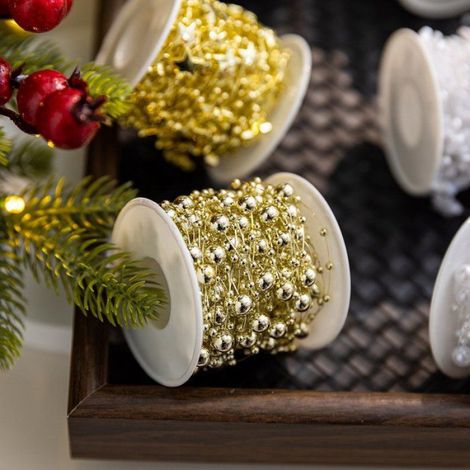 Guirlande de perles dorées pour décoration, 10 mètres, fil de pêche réglable, pour sapin noël, mariage et bricolage diy (1/4)