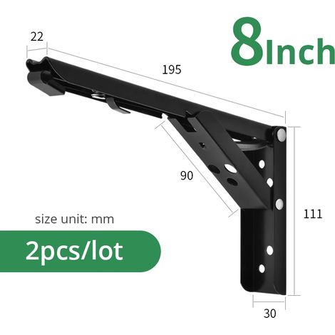 (Noir 20 cm - Pologne) Support mural triangulaire pliable KAK pour étagère de table ou de banc - Support de table dissimulé - Quincaillerie pour meubles de cuisine (1/5)