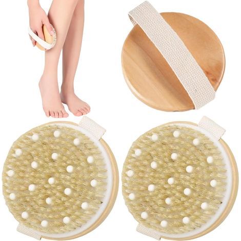 Brosse de massage, 2 poils naturels, brosse anti-cellulite, brosse pour usage à sec, brosse exfoliante pour le corps, brosse de douche, brosse de massage à sec, brosse exfoliante