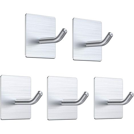 MINKUROW Set Di 5 Ganci Autoadesivi, Ganci Autoadesivi In Acciaio Inossidabile, Ganci Da Parete, Portasciugamani Da Bagno E Da Cucina, Impermeabili Senza Perforazione (1/5)