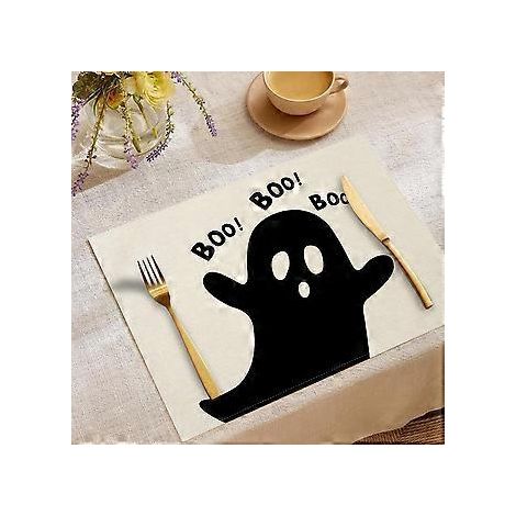 Sets de table en lin pour Halloween, série Trick Or Treat, sets de table combinés, décoration de table pour restaurants, dessous de plat isolants (YMCD-47) (1/2)