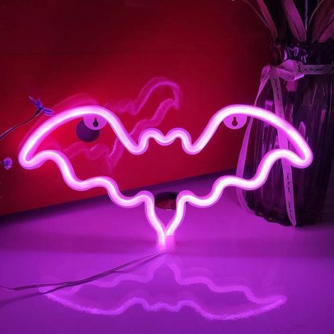 Lampe néon chauve-souris, alimentée par USB ou 3 piles AA, violet (1/5)