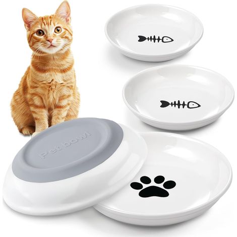 gamelles en céramique pour chats, larges et peu profondes, avec fond antidérapant en silicone, idéales pour les chatons, les chiots et les petits animaux. (1/5)