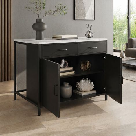 Isla de cocina diseño hueco bajo el tablero, consola elegante MDF 100x90x90cm negro