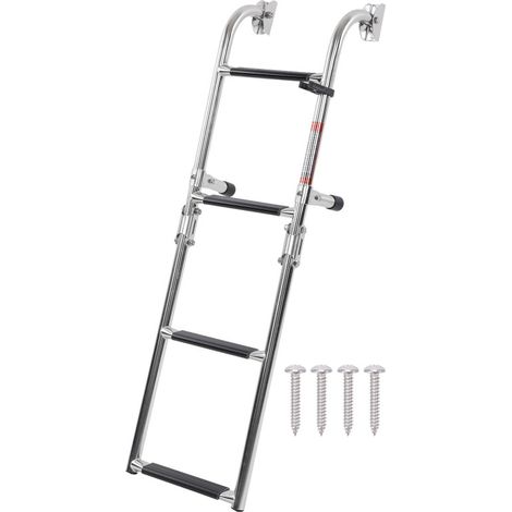 Échelle de bateau pliable à 4 marches, amovible, réglable, antidérapante, en acier inoxydable 316, fixation arrière pour pontons et yachts (1/5)