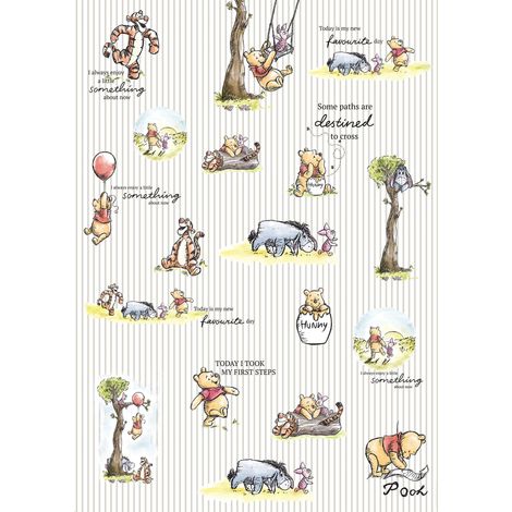 Papier peint panoramique enfant Winnie l’Ourson Rayures (1/4)